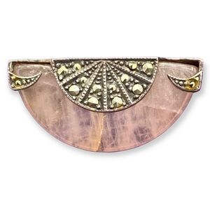 Rose quartz sterling silver MARCASITE brooch